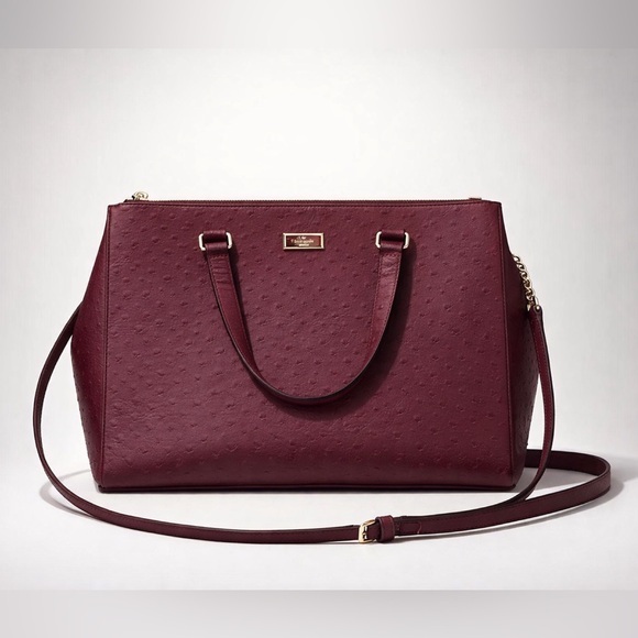 kate spade Handbags - Kate Spade Bristol Drive Loden Ostrich-Embossed Leather Satchel-Cherrywood
